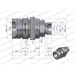 Szybkozłącze hydrauliczne gniazdo M22x1.5 gwint zewnętrzny EURO PUSH-PULL (9100822G) (ISO 7241-A) Waryński (opakowanie 50szt)