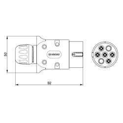 Wtyczka 7 ( pin ) biegunowa plastik skręcana z nakrętką biała (typ S zastosowanie camping) DIORA [W7BD]